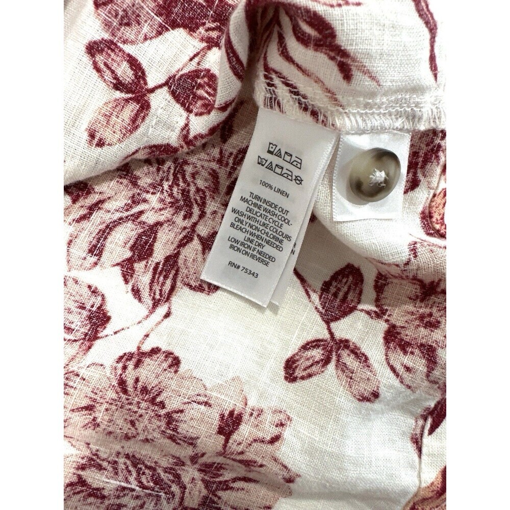 Rachel Zoe Button Up Linen Floral Bird Print Shirt Blouse Women L Missing Belt - Picture 9 of 9